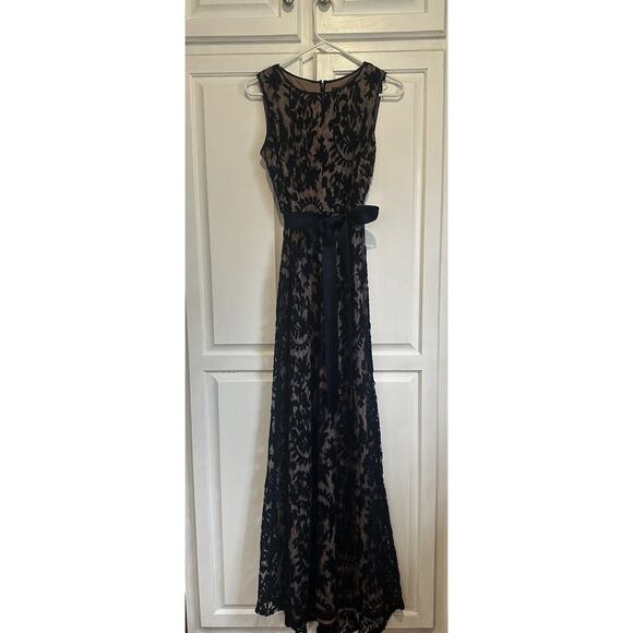 Adrianna Papell Dress Size 2 Navy Blue Lace Formal Sleeveless Evening Gown Maxi - Picture 1 of 16